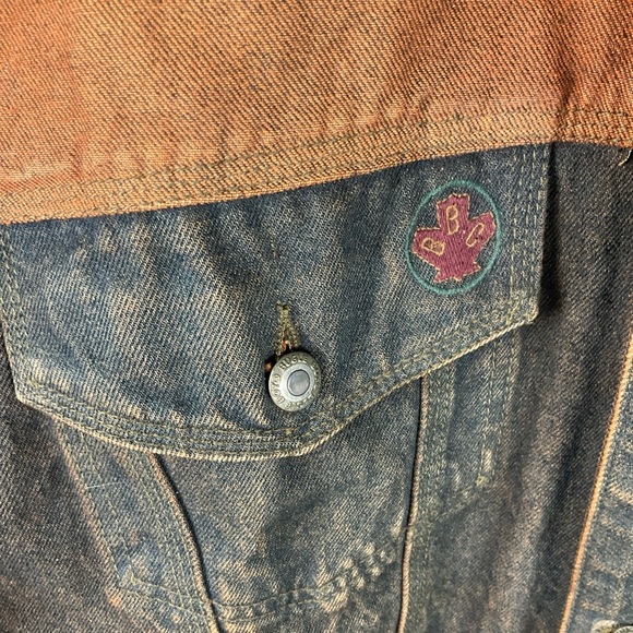 Vintage 90s Bulge Boy Men Denim Jacket XL Gold Crest 56 Two Tone Brown Blue Rare - Picture 5 of 13